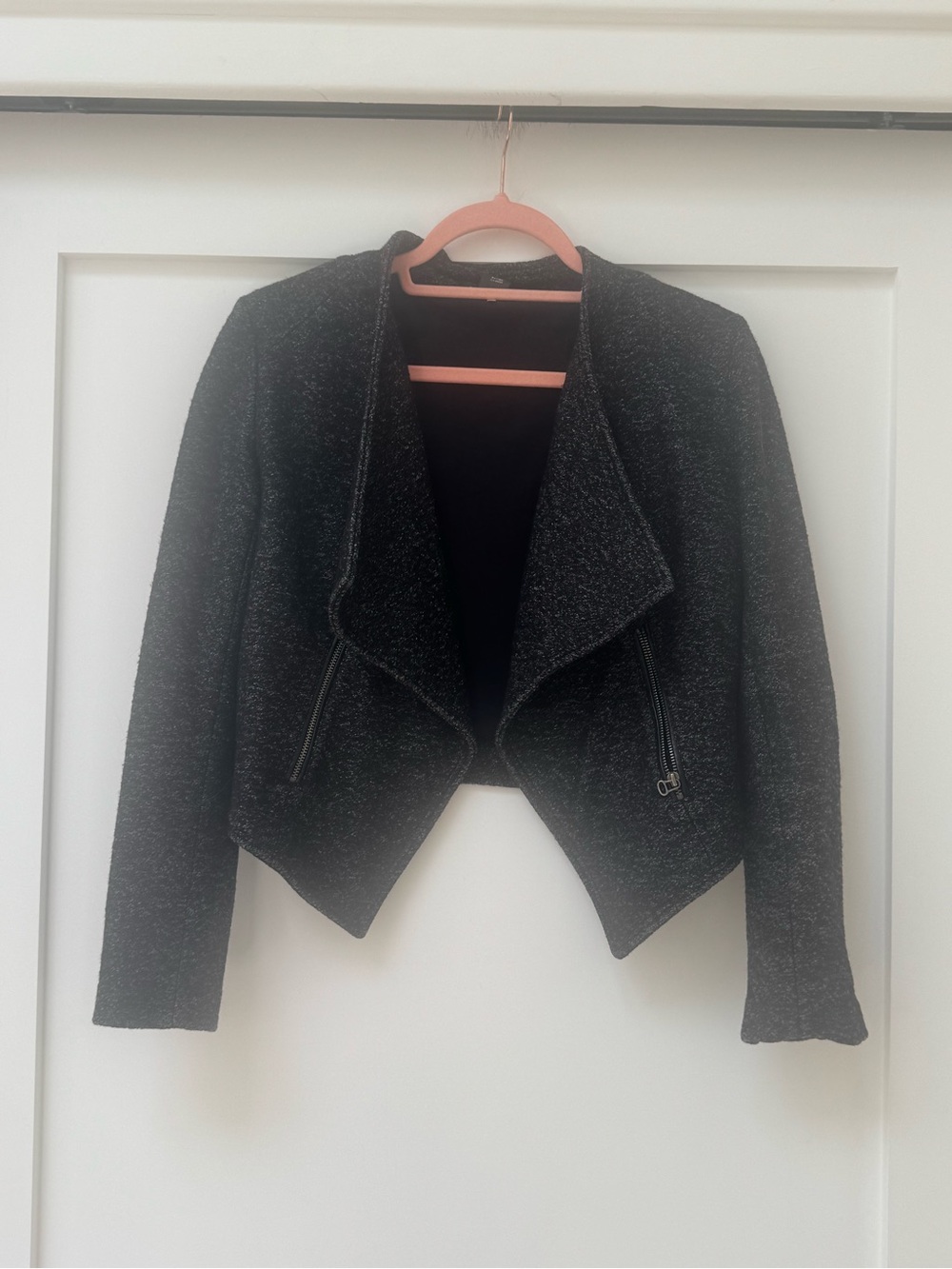 Club Monaco Black Cropped Draped Zip Jacket